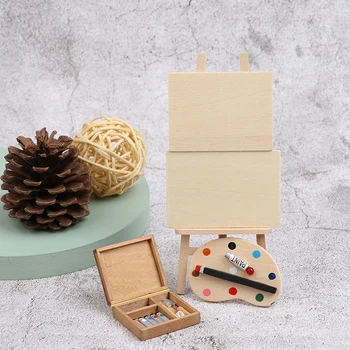 1:12 Miniatiūriniai Lėlių Dailininkas Molbertas Paletė Pigmento Dėžutės Modelis Priedai