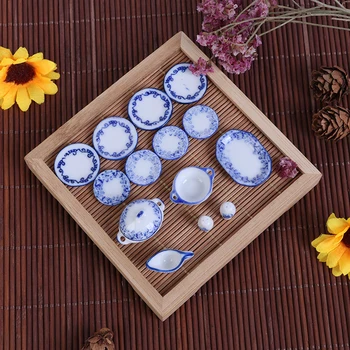 1 Set Mielas Blue Mini Lėlių Keramikos Spausdinimo Stalo Dubenėlį Maisto Patiekalų Plokštės Virtuvės Žaislas