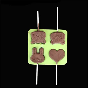 1pc animacinių filmų gyvūnų ledo širdies ir lokys dizaino candy silikono šokolado pelėsių pyragas papuošalai