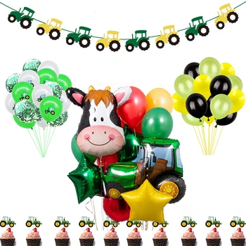 1Set Ūkio Temą Žalia Traktoriaus Pripučiami Balionai su Gimtadieniu Šalis Dekoro Vaikams Gimtadienio Ekskavatorių Transporto priemonių Reklama