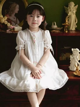 2023 Hand Made Vaikų Ispanijos Embrodierd Gėlių Suknelė Vaikai Derliaus Palikimas Lotia Suknelės Kūdikių Ispanija Šviesiai Geltonos Spalvos Nėrinių Frocks