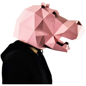 3D Popieriaus Pelėsių Hippo Rhino Galvos Kauke, galvos Apdangalai Gyvūnų Modelio, Helovyno Cosplay Rekvizitai Moterų, Vyrų Grupė Dress Up 