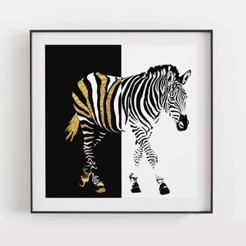 Abstraktusis Menas Spausdinti Juodojo Aukso Platinos Zebra Plakatas Šiuolaikinio Meno Gyvūnų Sienų Tapyba Kambarį Dekoro Prabanga, Drobė, Tapyba
