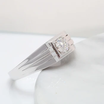 AEAW 14k Baltu Auksu 5mm 0.5 ct Moissanite Žiedas vestuvinis žiedas Vestuvinis žiedas Žmogui Berniukas, Draugo, Vyro
