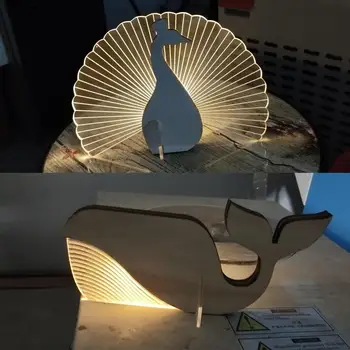 Akrilo LED Dekoratyvinės Šviesos Medinis Banginis Povas Pelican Gyvūnų Ornamentu Naktį Lempa Namų Miegamojo, Svetainės Apdailos Dovana