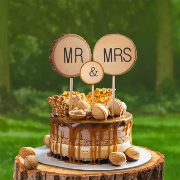 Amawill 3Pcs Mr&mrs Premium Vestuvių Tortas Toppers Ponas ir Ponia Natūralaus Medžio Elegantiškos Vestuvės kaime Brangioji Gimtadienio Pyragas Apdaila