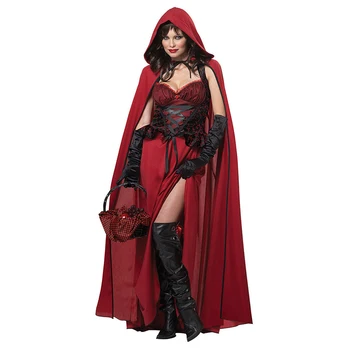 Deluxe Lady Little Red Riding Hood Kostiumas Gotikos Grindų Ilgis Ilgas Apsiaustas Cosplay Karnavalas Helovinas Fancy Dress Šalis