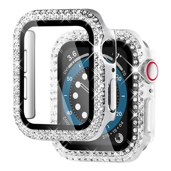 Diamond Dangtelis Apple laikrodžių Atveju, 45mm 41mm 44mm 40mm 42mm 38mm Grūdintas Stiklas, Bamperis Screen Protector iWatch serija 7 SE 6 8 5