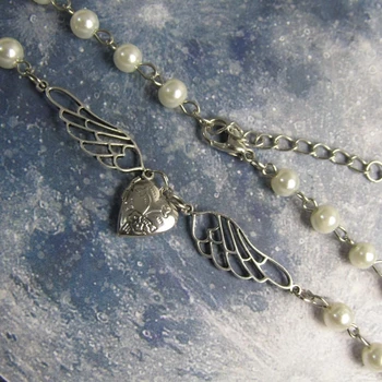Dirbtinių perlų angelas sparnų apykaklės lasso širdies formos nedidelį langelį, Užkarpomis Grandinės sluoksniuotos Karoliai Rožinio Vėrinį Pasakų Karoliai
