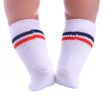 Grynos spalvos, dryžuotos kojinės tinka 18-colių lėlės ir 43cm naujagimiams. Gimtadienio ir švenčių dovanos mūsų kartos
