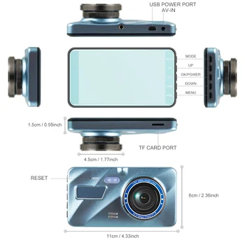 HD 4K Brūkšnys Cam Dual Lens Car DVR Camera, Vaizdo magnetofoną, Priekinio ir Galinio vaizdo Dashcam 24H Diktofonas Night Vision Black Box Automobilių