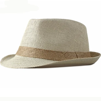 HT2378 Vasarą Moterys Vyrai Fedoras Šiaudų Skrybėlę Trumpas Kraštų Trilby Panamos Skrybėlės Vyrų Šiaudų Beach Sun Kepurės Vyrams Kvėpuojantis Fedora Skrybėlę