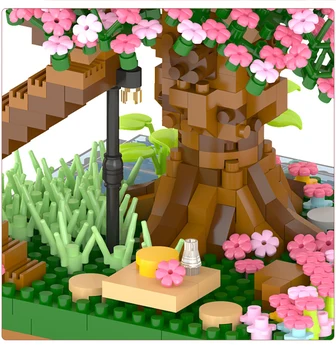 Japonijos Miestas Mini Draugais Cherry Blossom House SS idėjų Sakura Namas Blokai Inari Šventykla Plytų Modelio Blokai Vaikams, Žaislai
