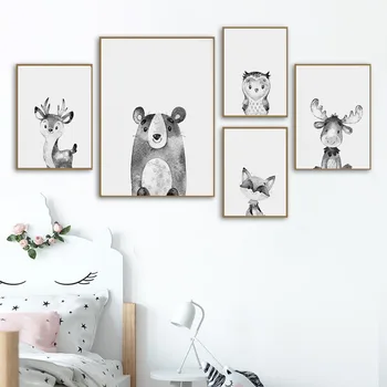 Juoda Ir Balta Gyvūnų Plakatas Mielas Triušiai Panda Sienos Meno Tapybos Drobės Estetinės Sienos Nuotraukas Kūdikių, Vaikų Kambarys Apdaila