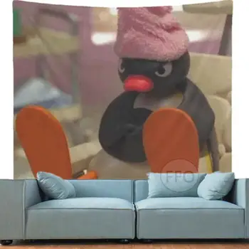 Kawaii Pingvinas Gobelenas Sienos Kabo Estetinį Kambario Dekoro Juokingi Filmukai Meme Gobelenas Macrame Fone Miegamojo Puošmena