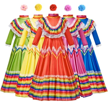 Meksikos Liaudies Šokių Suknelė Mergina Tradicinių Meksikos Čigonų Flamenko Apskritimo Ilgio Suknelė Helovinas Puras Dieną Miręs Kostiumas