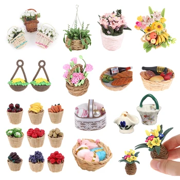 Miniatiūriniai Lėlių Vazoninių Augalų, Gėlių Krepšelis Maisto Produktai, Namų Saugojimas Įvairių Krepšių Modelis Žaislas Doll House Baldai, Dekoras