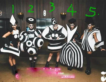 Moterų Cosplay gogo dainininkas veiklos Geometrinės formos set Black white stripes etape kostiumas baras DS kostiumai šokio šou cloting