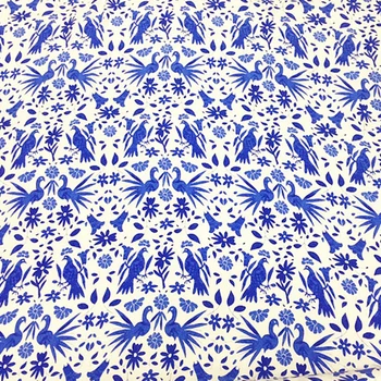 Mėlyna gėlių ir paukščių spausdinti gryno šilko Krepo DE chine audinio plotis-138cm,SCDC700