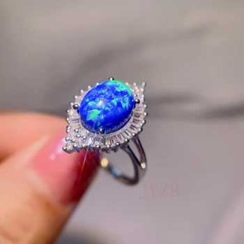 Natūralus mėlynas Opalas žiedas gaisro spalva gera moteris, 925 sterlingas sidabro reguliuojamas naujas paprastas atmosfera žiedas