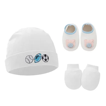 Naujagimio Medvilnės Beanies Ligoninės kepurė ir Pirštinės Kojinių Rinkinį Futbolo Modelio Berniukų, Mergaičių, Kūdikių Skrybėlę Tinka 0-6 Mėnesiai