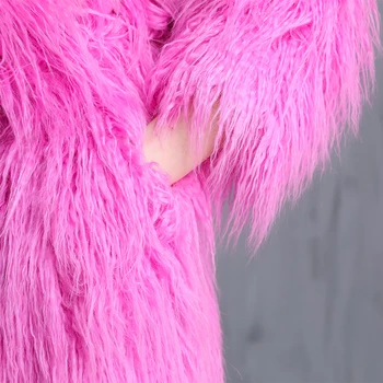 Nerazzurri Žiemos Hot Pink Šiltas Negabaritinių Shaggy Fuzzy Pūkuotas Dirbtiniais Kailių Paltai Moterims, Diržas Stilingas Spalvos Prarasti Korėjos Mados 2021