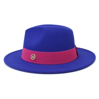 Royal blue M fedora skrybėlę plačios virvės priedai fedora skrybėlę vyrų panamos skrybėlė fedora skrybėlę didelis kraštais skrybėlę bažnyčios skrybėlę