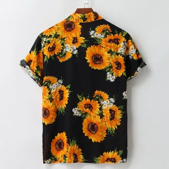 Vasaros Shirt Mens Viršuje Atsitiktinis Trumpas Rankovės Havajų Marškinėliai Pasukite Žemyn Apykaklės Saulės gėlių Spausdinti Marškinėliai Vyrams Suknelė Vyrų Apranga Topai