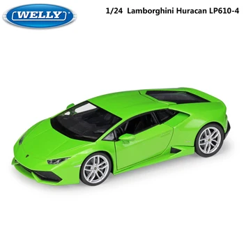 WELLY Modelio Automobilių 1:24 Diecast Lamborghini Huracan LP610-4 bolidą Automobilių Sporto Metalo Lydinio, Žaislas Automobilis Vaikams Dovanų Kolekcija