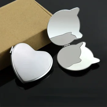 Širdies Katė Formos Nešiojami Lankstymo Veidrodėliai Mini Kompaktiškas Nerūdijančio Plieno Metalo Veidrodėlis, Kosmetikos Atveju Makiažas Įrankiai, Aukštos Kokybės