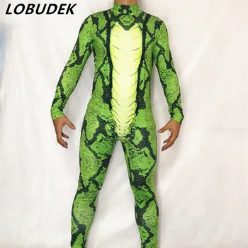 žalia Gyvatė, zentai Spausdinimo jumpsuit seksualus leotard elastinga bodysuit naktiniame klube Bar Cosplay vaidmenį kostiumas dainininkas scenoje rodyti Romper